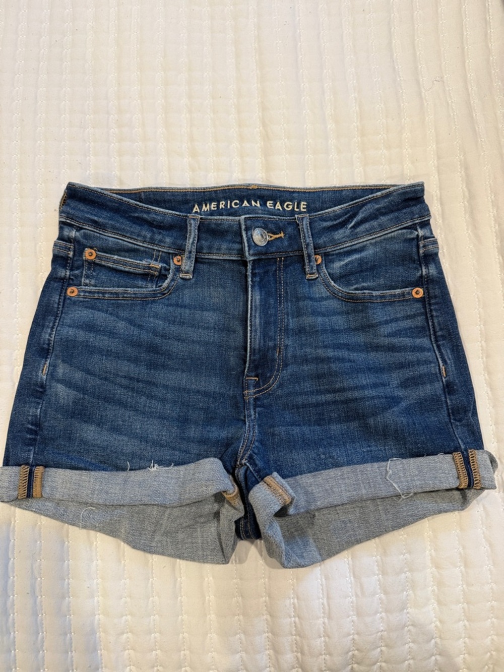 American Eagle Outfitters Women's Blue Roll-Cuff Denim Shorts